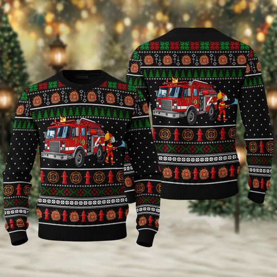Firefighter Ugly Christmas Sweater, Best Christmas Sweater For Firefighter,  Firefighter Christmas Shirt Gift, Firefighter 3D Sweater