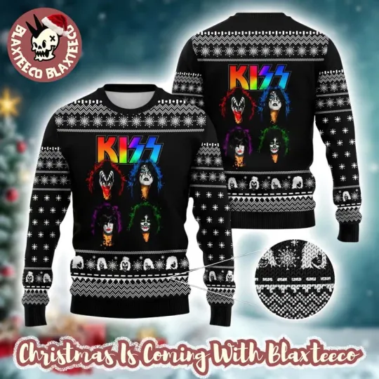 Discover K*iss Rainbow Logo Ugly Xmas Sweater, Holiday Pattern Personalized Gift