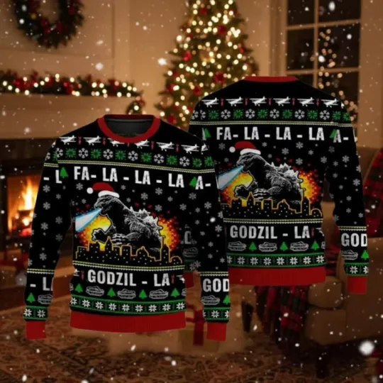 god zilla Ugly Xmas Sweater, Retro King of Monsters Holiday Family Gift