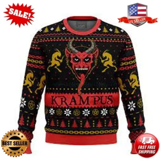 Discover Merry Sweater Funny Merry Krampus Christmas Ugly Sweater All Over Print
