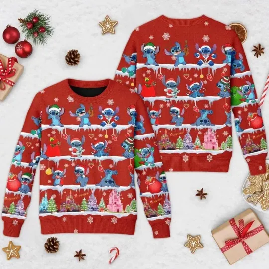 Discover Disney Stitch Ugly Christmas Sweater, Stitch Santa Hat Xmas Sweatshirt, Christma