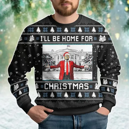 Discover Donald Trump Xmas Sweater, I’ll Be Home for Christmas Funny Holiday Gift