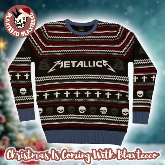 Discover Metallicaa Logo Black Album Vintage Theme Skull Ugly Christmas Sweater