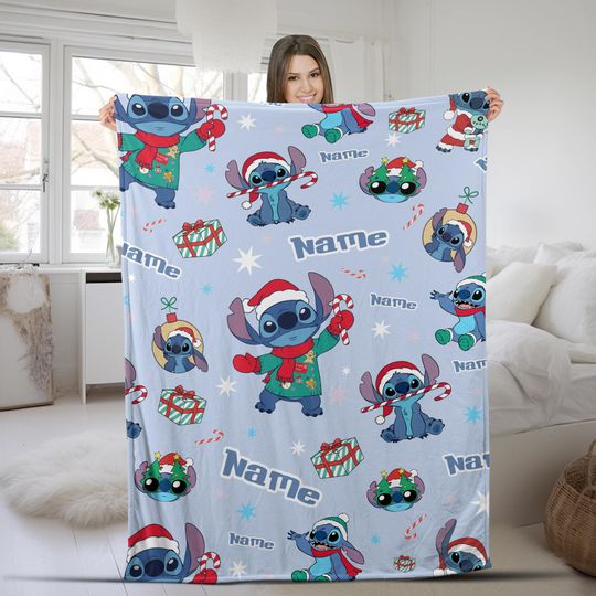 Discover Christmas Stitch Blanket, Santa Stitch Blanket, Personalized Stitch Blanket Lilo Stitch Blanket Stitch