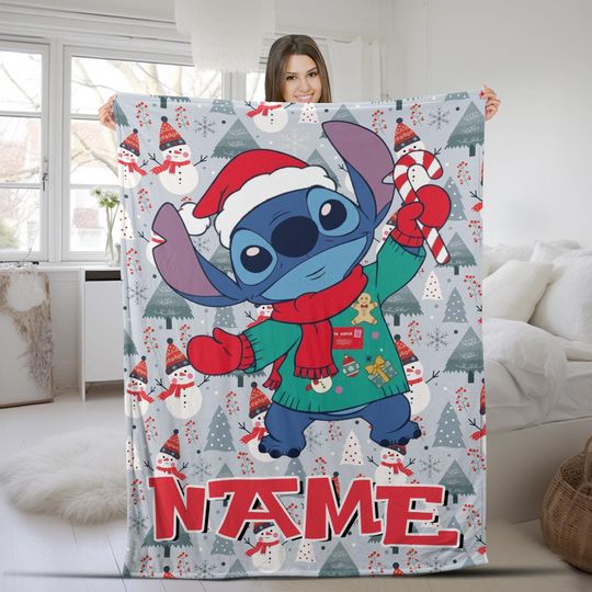 Discover Personalized Stitch Blanket Lilo Stitch Fleece Blanket, Stitch Christmas Gifts