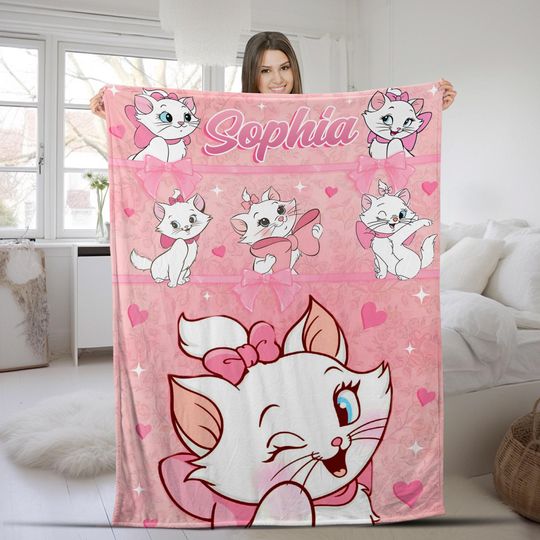 Discover Personalized The Aristocats Marie Disney Cat Blanket, Cat Lovers Birthday Girl Gift
