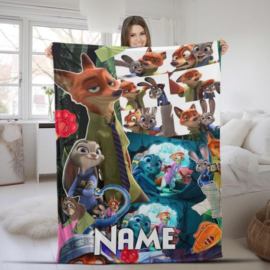 Discover Custom Name Zootopia Cozy Cartoon Fleece Blanket for Kids and Adults