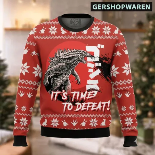 god zilla Ugly Xmas Sweater, Retro King of Monsters Family Holiday Jumper
