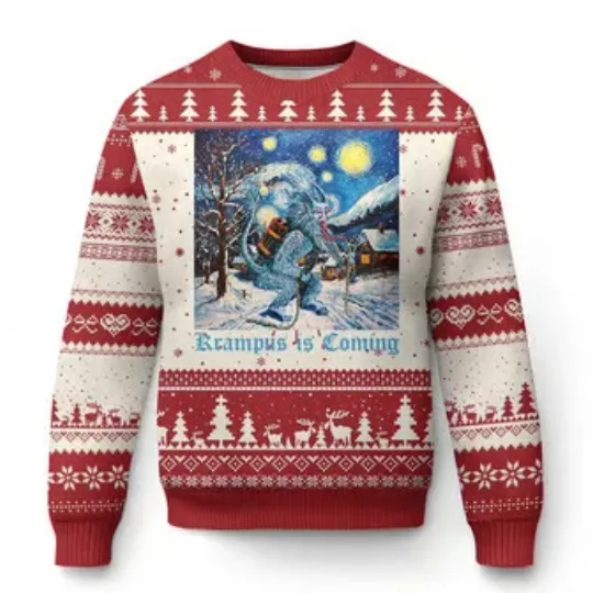 Krampus Is Coming Ugly Christmas Sweater Spooky Christmas Starry Night