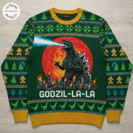 Discover Godzil-la-la Christmas Knitted Ugly Christmas Sweater