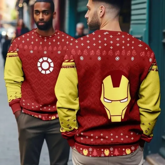 Iron Man MCU Ugly Christmas Sweater, Tony Stark Superhero Holiday Pullover, Funn