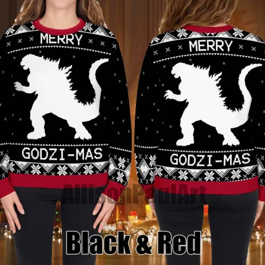 god zilla Xmas Sweater, King of Monsters Funny Holiday Family Gift