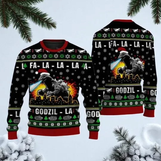 god zilla Xmas Sweater, Retro King of Monsters Funny Family Holiday Gift