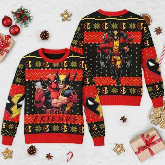 Discover Disney Deadpool And Wolverine Ugly Sweater, Superhero Ugly Christmas Sweater