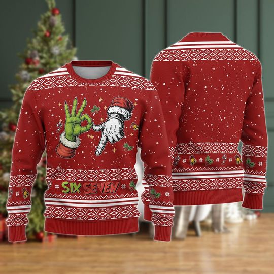 Discover Six Seven Meme Santa Christmas Ugly Sweater, Funny 6 7 Christmas Shirt, 3D Ugly Christmas Sweater