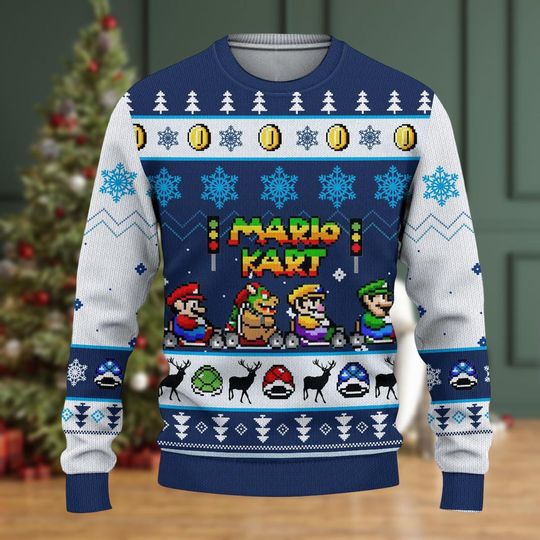 Mario Kart Ugly Christmas Sweater, Super Mario Bros Christmas Sweatshirt, Funny Gaming Holiday Shirt