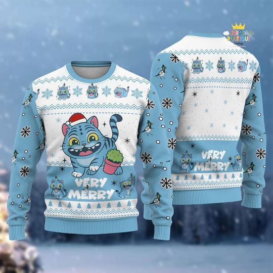 Cute Blue Derpy Tiger Costume Ugly Sweater, Demon Hunter Tiger Cosplay Outfit