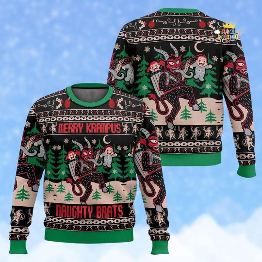 Krampus Ugly Christmas Sweater, Naughty Brats Holiday Sweatshirt, Krampus Christmas Sweater