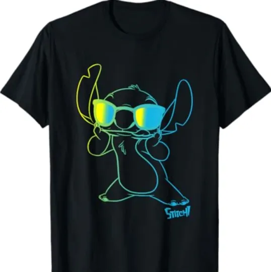 Discover Disney Lilo & Stitch Cool Stitch Neon Outline Chest Portrait T-Shirt