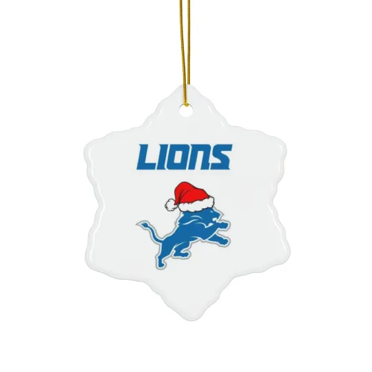 Detroit Lions Christmas Ceramic Ornament football Decoration Lions Fan Santa Hat