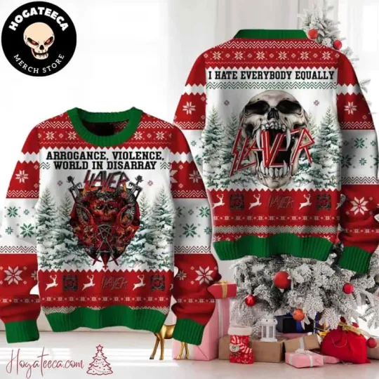 Discover Slayer I Hate Everybody Equally Ugly Xmas Sweater, Funny Metal Holiday Gift