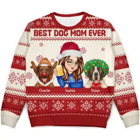 Discover Best Dog Mom Ever Christmas - Personalized Unisex Ugly Sweater