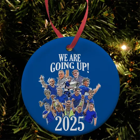 Discover Oldham Promoted 2025 Tree Decoration Flat Ceramic Bauble Football Gifts