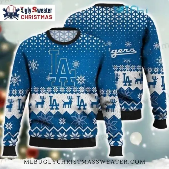Discover LA D*odgers Ugly Christmas Sweater With Reindeer Pattern