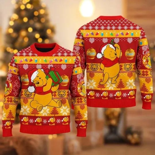 Pooh Bear Ugly Christmas Sweater, Winnie The Pooh Movie Xmas Sweatshirt