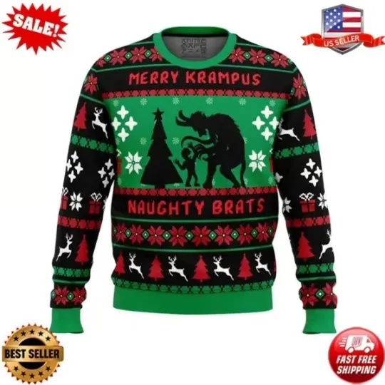 Naughty Brats Krampus Ugly Christmas Sweater, Santa All Over Print Shirt