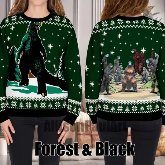 god zilla Ugly Xmas Sweater, Retro King of Monsters Family Holiday Jumper