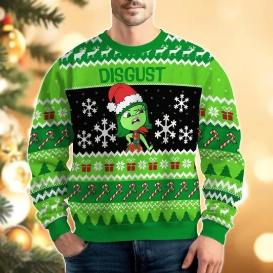 Discover Disgust Inside Out Ugly Christmas Sweater, Disney Pixar Sweater, Joy Sadness Ang