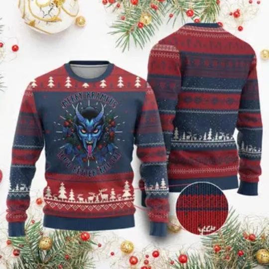 Merry Krampus Ugly Christmas Sweater You'd Better Not Cry Horor Xmas