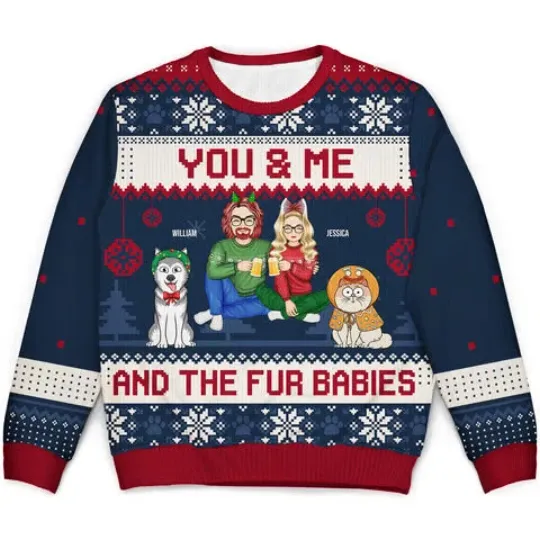 Discover Couple You and Me and the Fur Babies Ugly Xmas Sweater, Funny Pet Lovers Gift