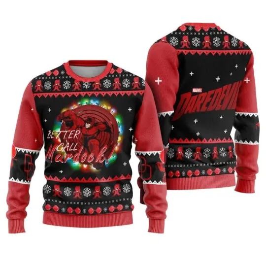 Daredevil Ugly Christmas Sweater, Funny MCU Daredevil 3D All Over Print Holiday