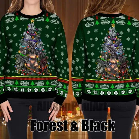 god zilla Ugly Xmas Sweater, Retro King of Monsters Funny Family Gift