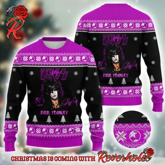 Discover K*iss Paul Stanley Signature Ugly Xmas Sweater, Purple Knit Holiday Gift