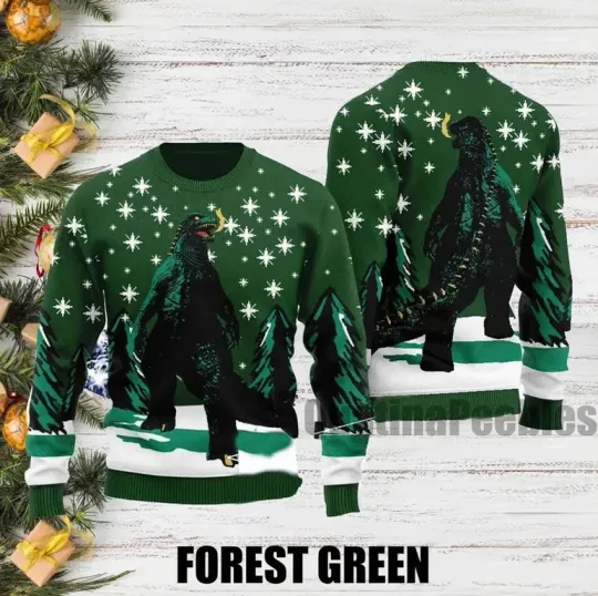 god zilla Ugly Christmas Sweater, Retro Vintage King Of The Monsters