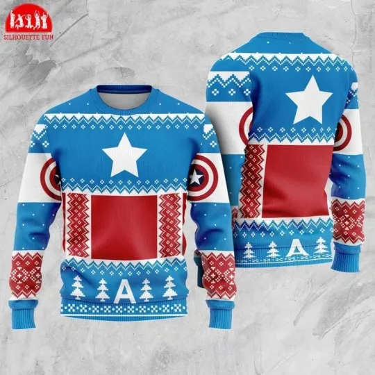 Captain America Ugly Christmas Sweater, Avengers Captain America Christmas Sweat