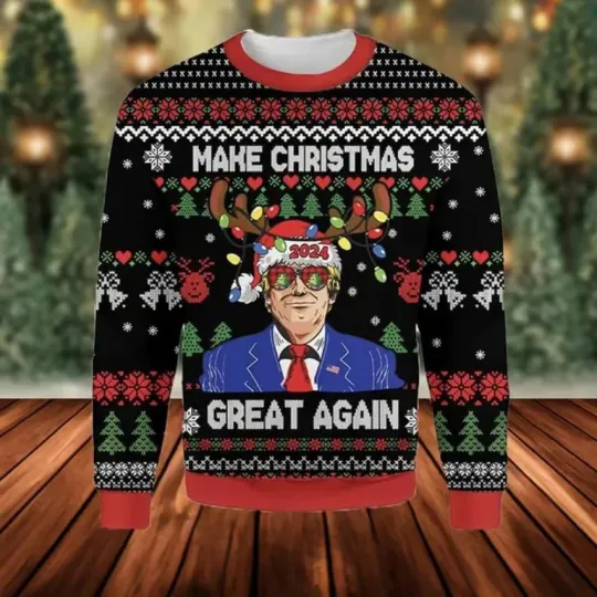 Discover Trump Xmas Sweater, Merry Christmas Great Again Funny President Gift