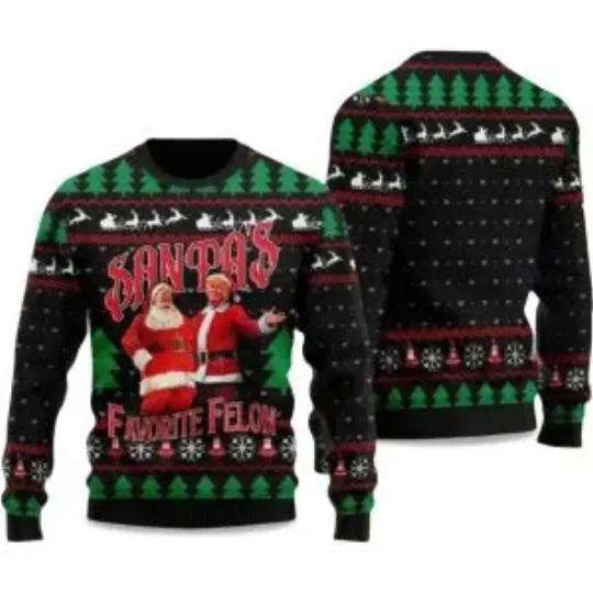 Discover 2025 Trump Santa’s Favorite Felon Ugly Christmas Sweater
