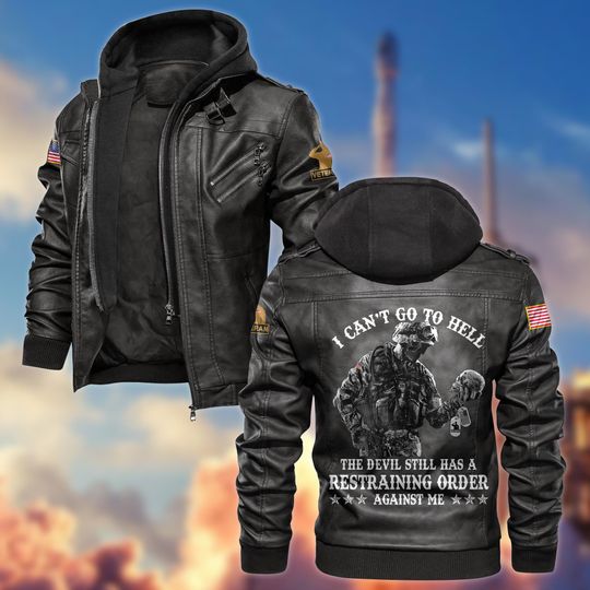 Veterans Leather Jacket For Men, Patriotic Leather Jackets For Dad, Military Leather Jacket, Vets Bomber Jacket, Veteran Gifts For Men