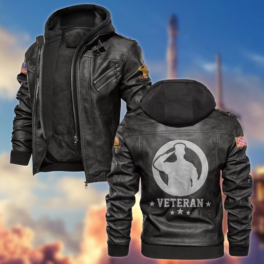 Veterans Leather Jackets For Men, Patriotic Leather Jackets For Dad, Military Leather Jacket, Vets Bomber Jacket, Veteran Gifts For Men