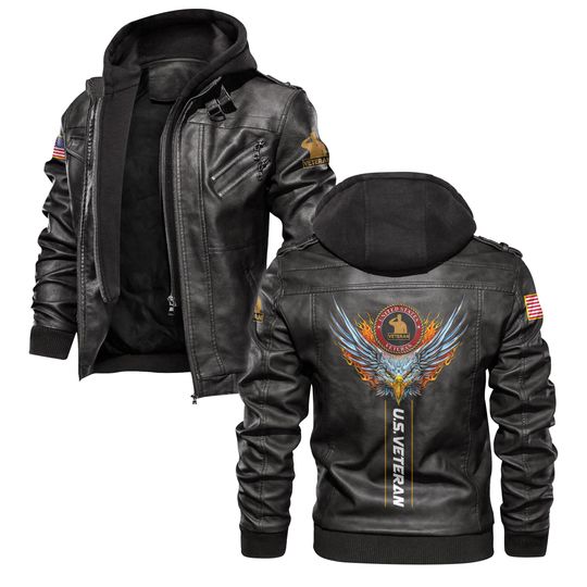 Discover Veterans Day Leather Jacket, Military Bomber Design With American Flag Details, A Patriotic Gift For Military Men