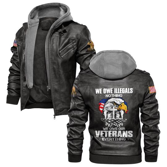 Discover Veterans Leather Jackets For Men, Military Jacket-Inspired Design With American Flag Details, Ideal For 4th Of July Gifts