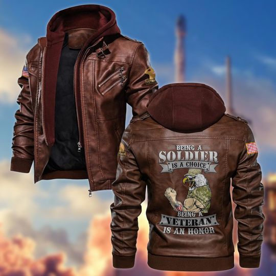 Veterans Leather Jackets For Men, Being A Soldier Is A Choice Leather Jackets, Maroon Military Leather Jacket, Great For 4th Of July Gifts