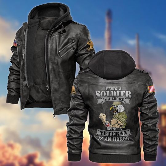 Discover Veterans Leather Jackets For Men, Being A Soldier Is A Choice Leather Jackets, Military Leather Jacket, Great For 4th Of July Gifts