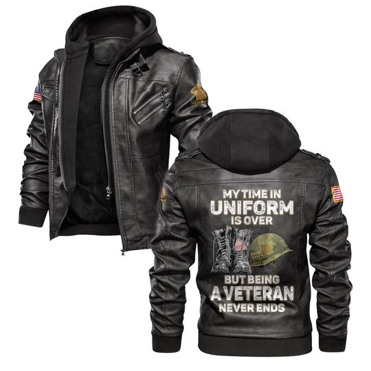 Veterans Leather Jackets For Men, Being A Veteran Never Ends Leather Jackets, Military Leather Jacket, Great For 4th Of July Gifts