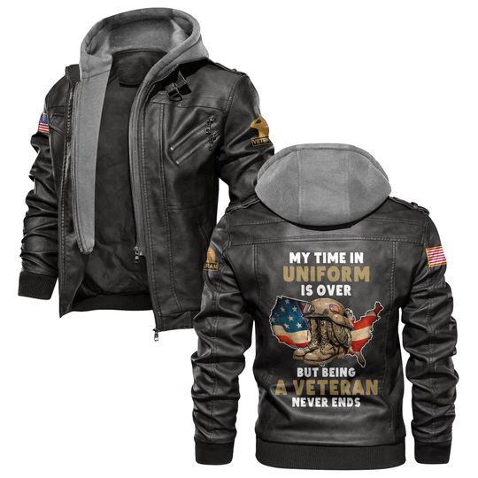 Veteran Motorcycle Leather Jacket Men, Combining Military Durability And Patriotic Design, A Thoughtful Veteran Gift