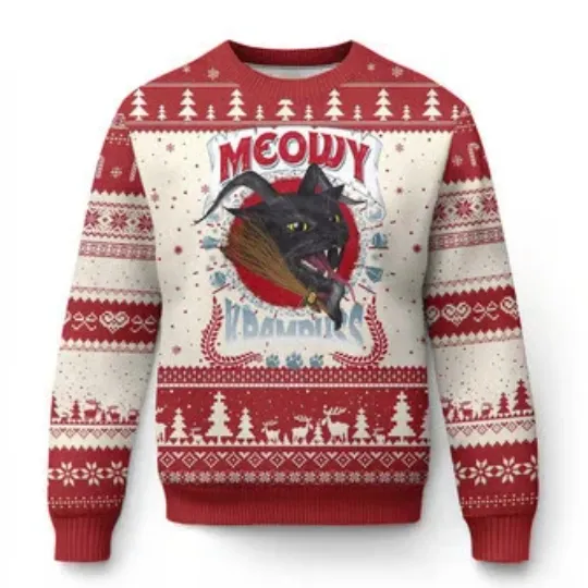Xmas Krampus Cat Ugly Christmas Sweater Meowy Krampuss Black Cat